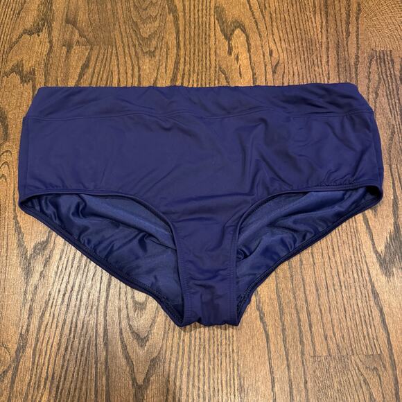 Lands End Solid Blue Bikini Bottom Mid Rise Plus Size 20W Brief Banded Waist - Picture 1 of 6